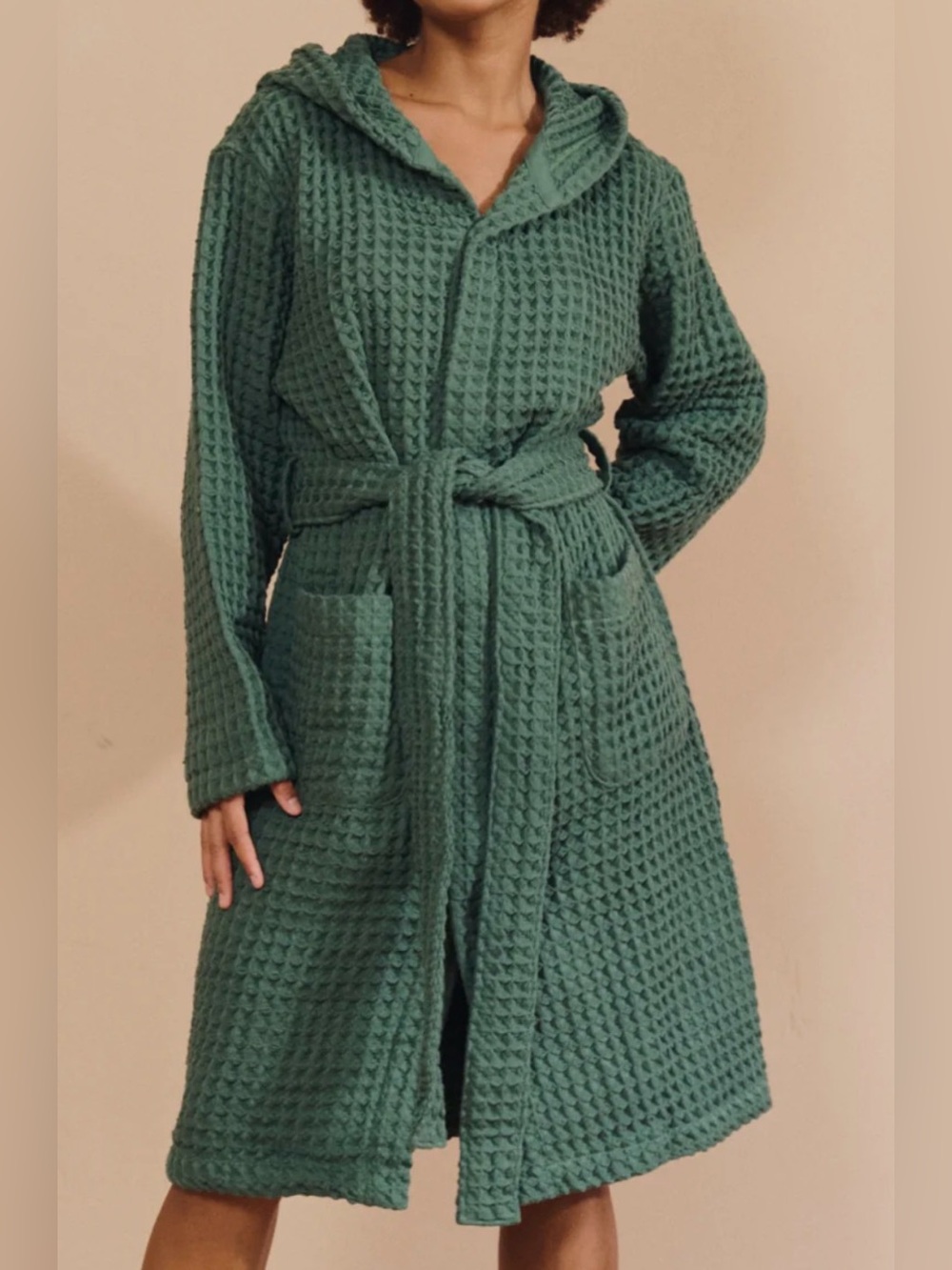 Japanese Kosmu Unisex Waffle Bathrobe Robe Cotton/Silk L/XL Forest Green